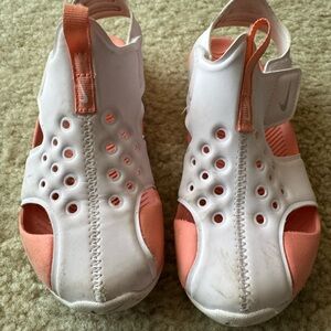 Nike White and Pink Sandals with Adjustable Straps size 13 Girls